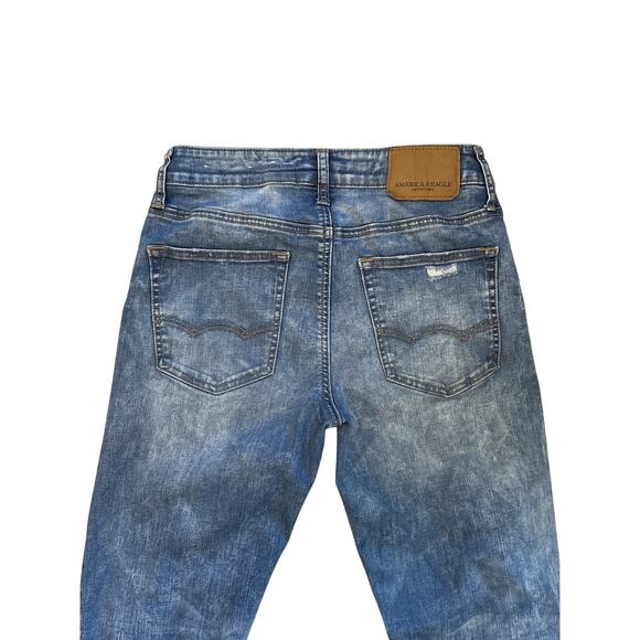 American Eagle Jeans Mens Size 28x32 Blue Jean Slim Tapered Leg Stretch Thrashed - Picture 3 of 11